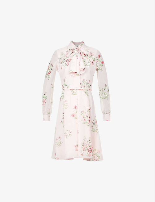 Floral-print silk-crepe mini...