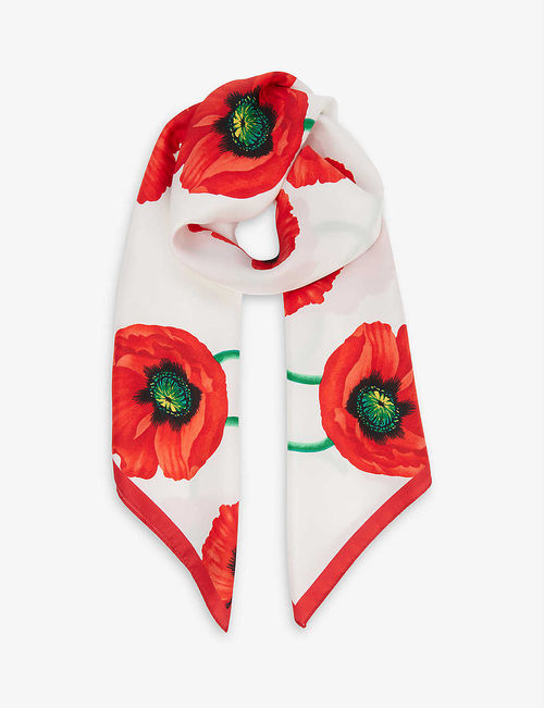 Poppy floral-print silk scarf