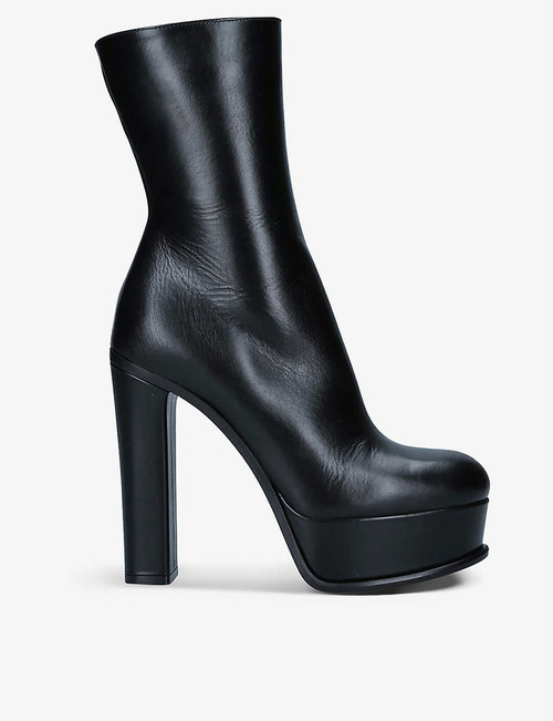 Platform leather block-heel...