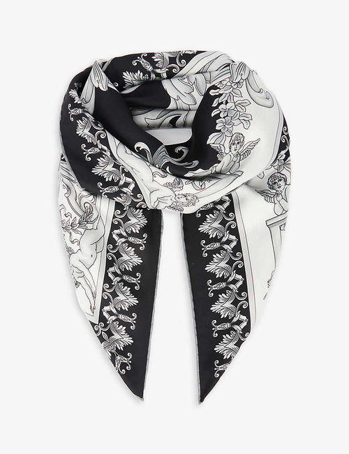 Baroque-print square silk...