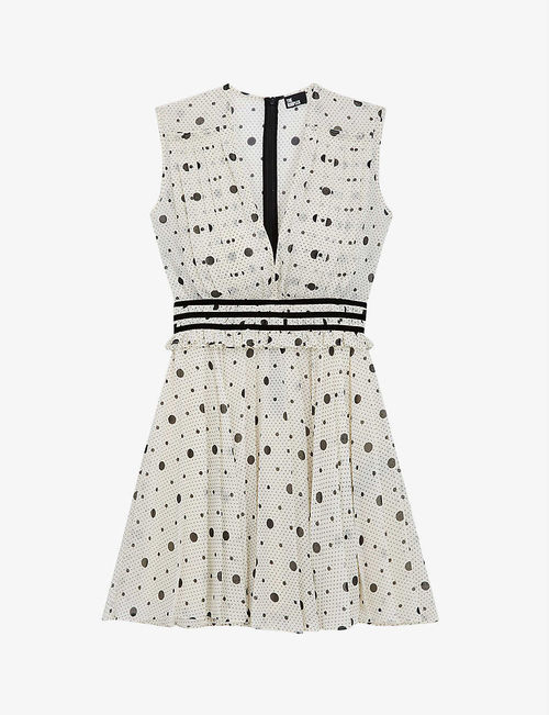 Pleated polka-dot crepe dress