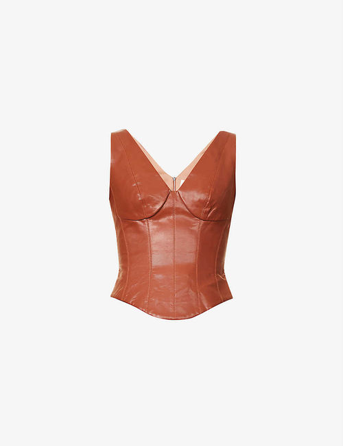 V-neck faux-leather corset top