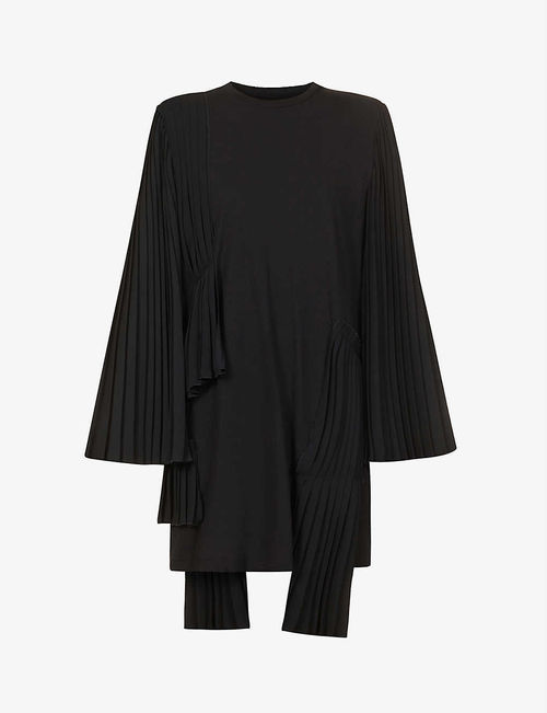 Pleated-panel flared-hem...