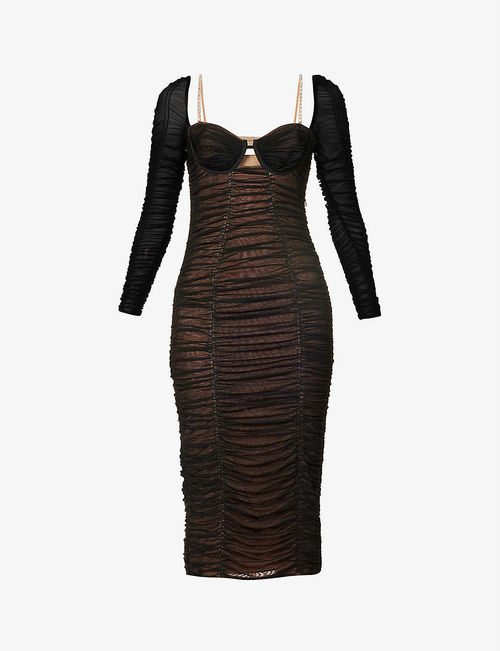 Power cutout mesh midi dress