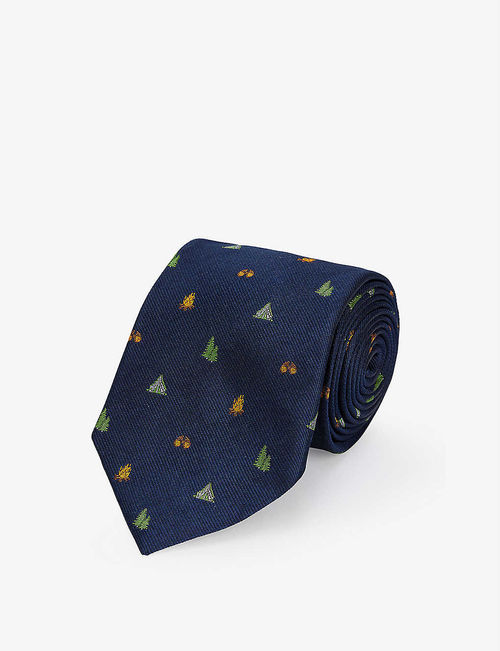 Camping graphic-print silk tie