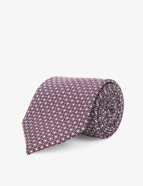 Geometric-print silk tie