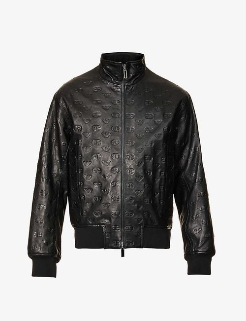 Eagle-debossed leather bomber...