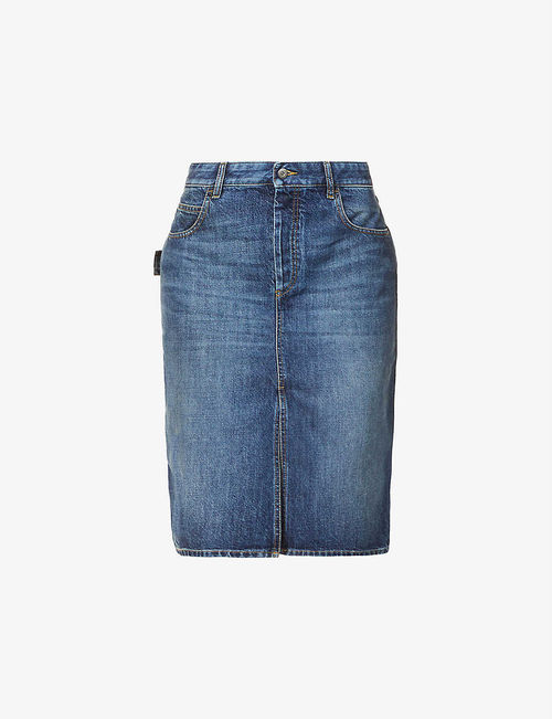 High-rise split-hem denim...