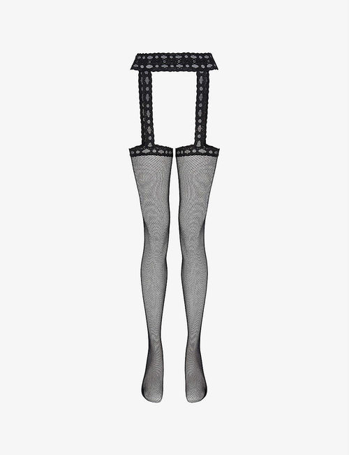 Cyra fishnet mock-suspender...