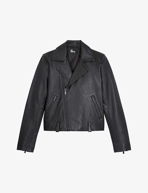 Notched-collar leather biker...