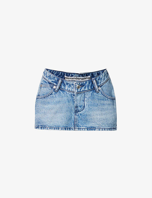 Skirt-overlay low-rise denim...