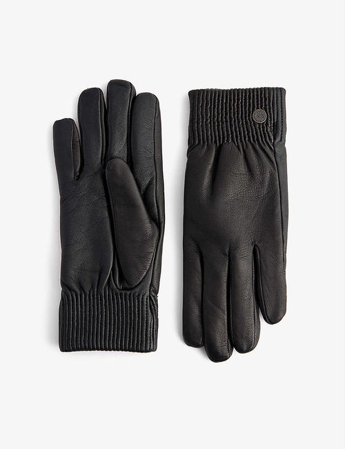 Branded ribbed leather gloves