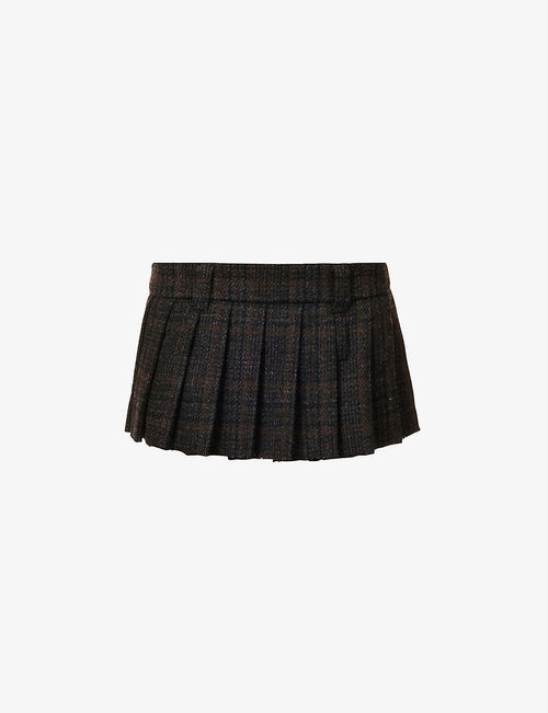 Pleated tartan-print wool...