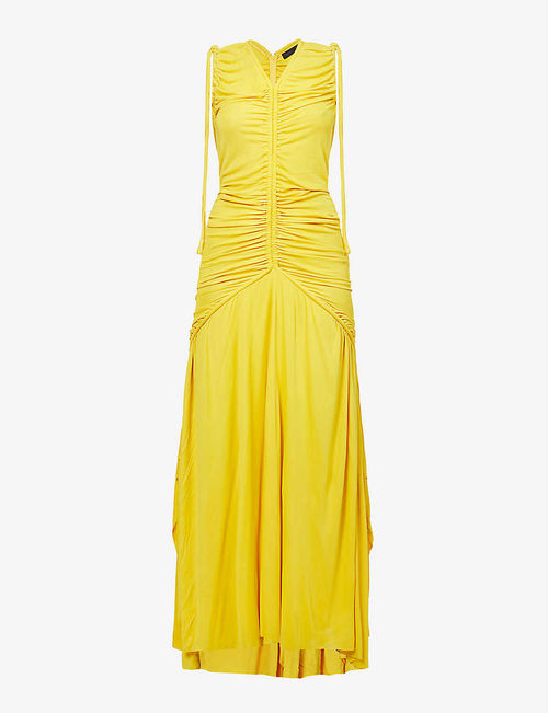 Ruched slim-fit woven maxi...