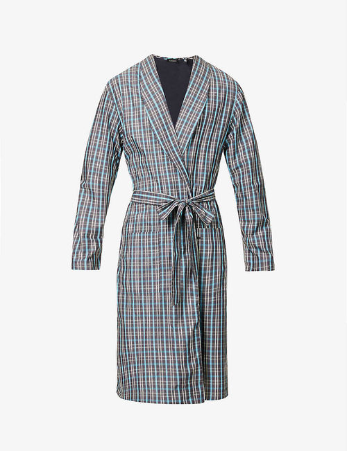 Checked belted cotton-poplin...