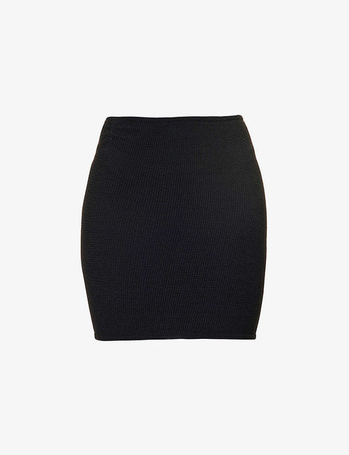 High-waist stretch-woven mini...