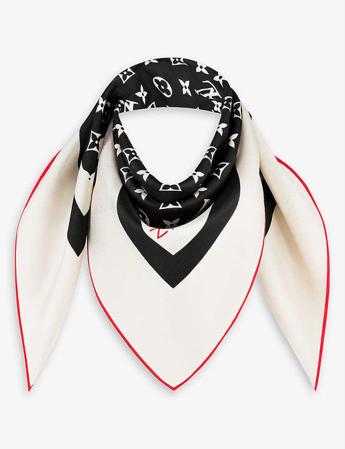 Monogram-print silk scarf