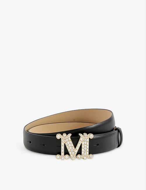 Logo-embellished leather belt