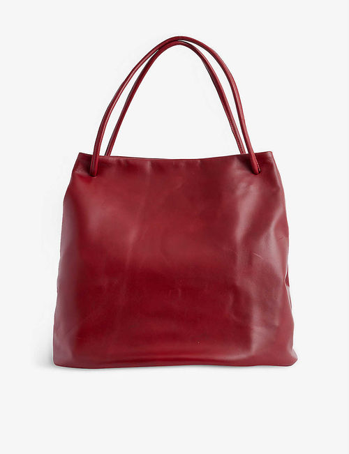 Open-top leather tote bag