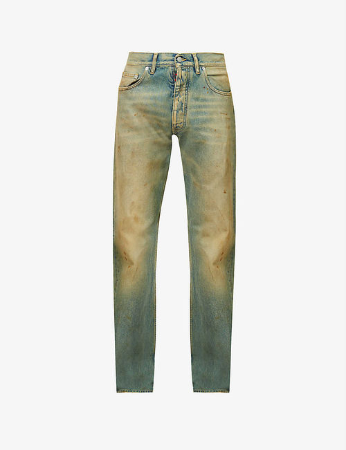 Stained faded-wash slim-fit...