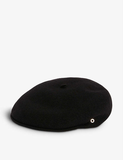 Moon-embroidered wool beret