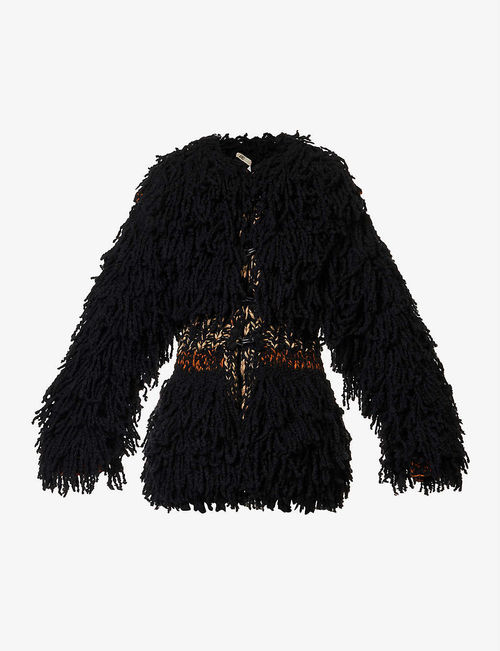 Yeti fringe wool-blend coat