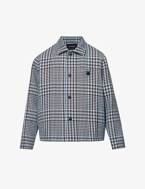 Checked-pattern boxy-fit wool...