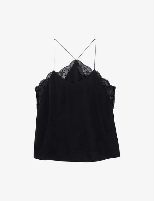 Lace-trim silk camisole top