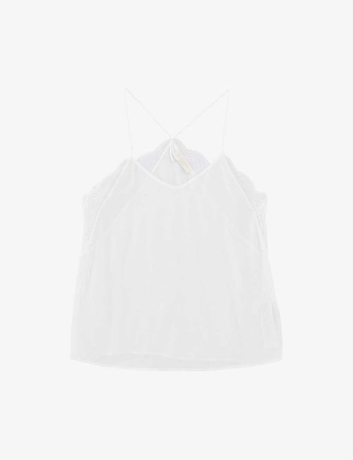 Lace-trim silk camisole top