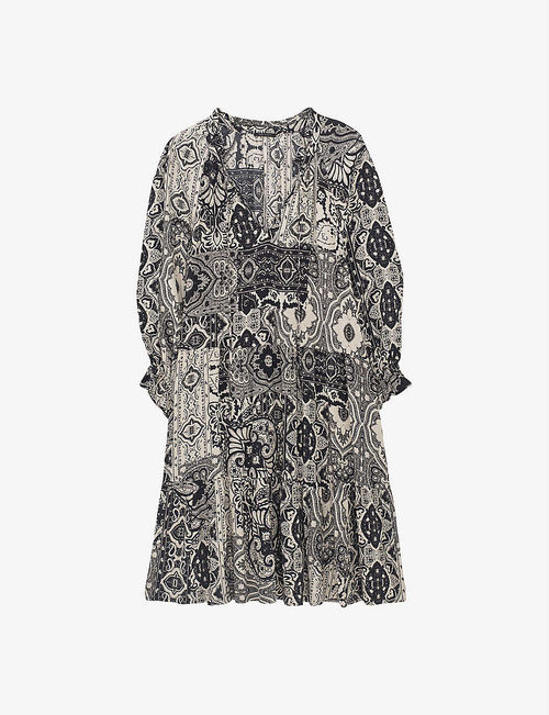 Scarf-print woven mini dress