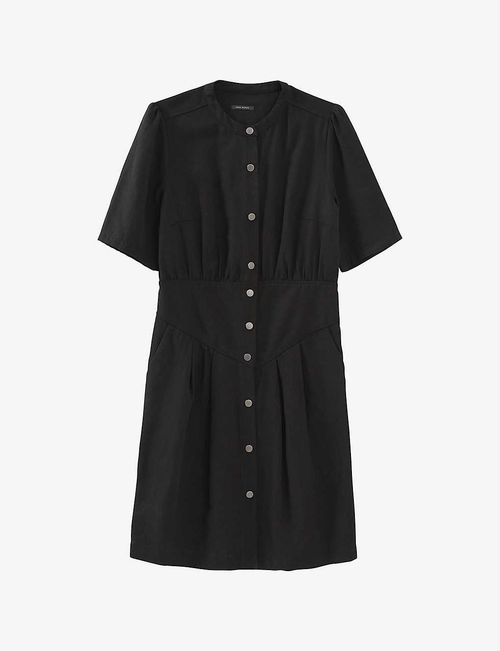 Button-up fitted woven mini...