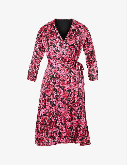 Floral-print wrap-over woven...