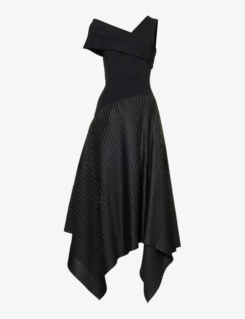 Asymmetric pleated-hem...