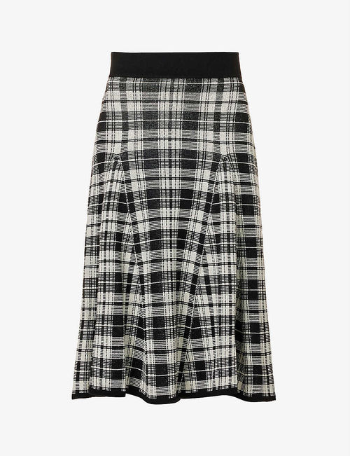 Checked knee-length wool skirt