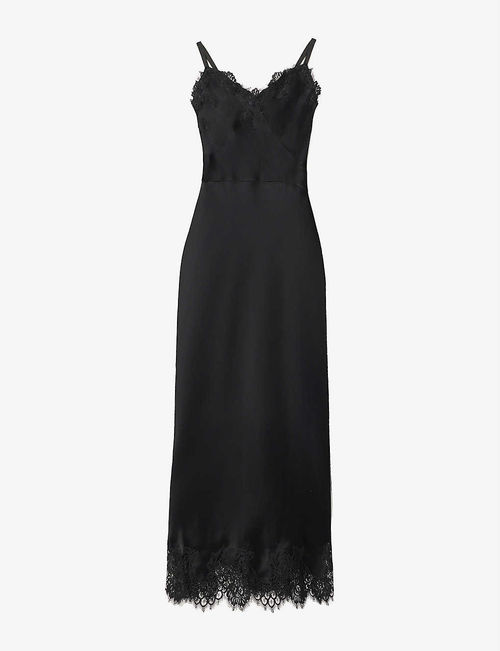 Lace-trim satin maxi dress