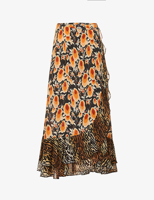 Liv floral-print silk skirt