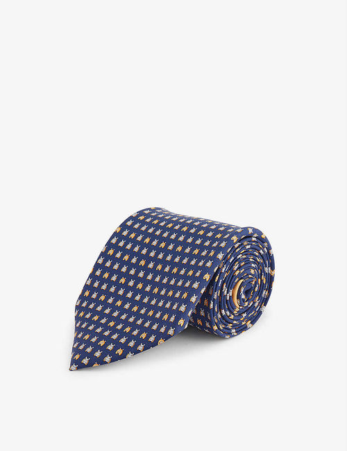 Animal-print silk tie