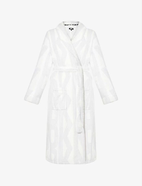 Branded tie-waist fleece robe