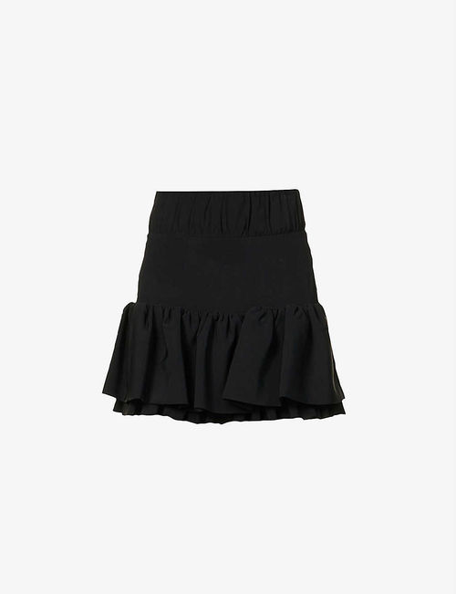 Ruffle-hem pleated crepe mini...