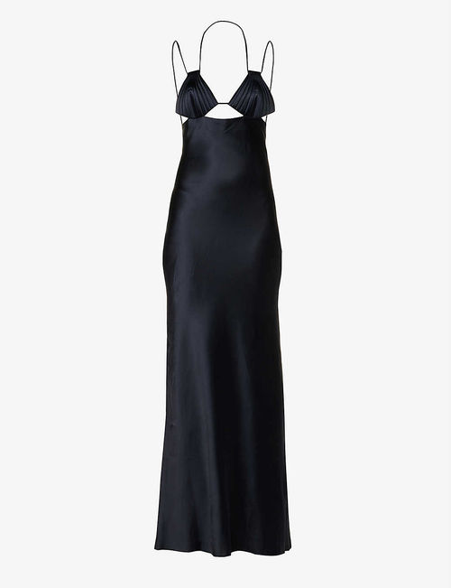 Mermaid flared-hem satin maxi...