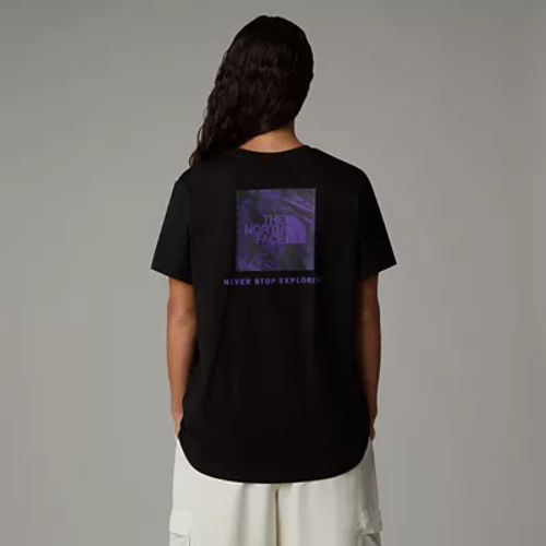 The North Face Women's Relaxed Redbox Graphic T-shirt Tnf Black-peak Purple 3d Summit Mesh Print Size XS