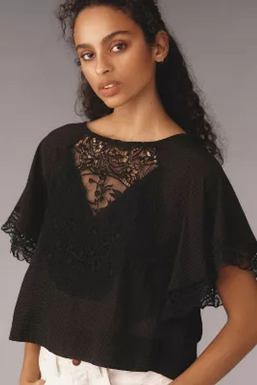 Maeve Short-Sleeve Sheer Lace...