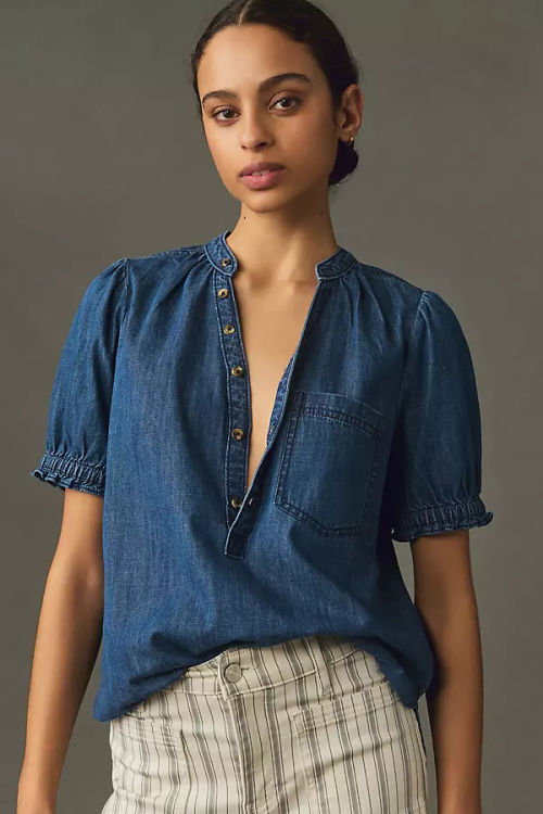 Pilcro Short-Sleeve Chambray...