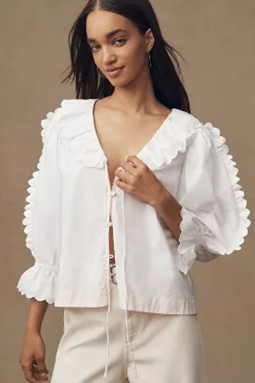 Maeve Scallop V-Neck Blouse