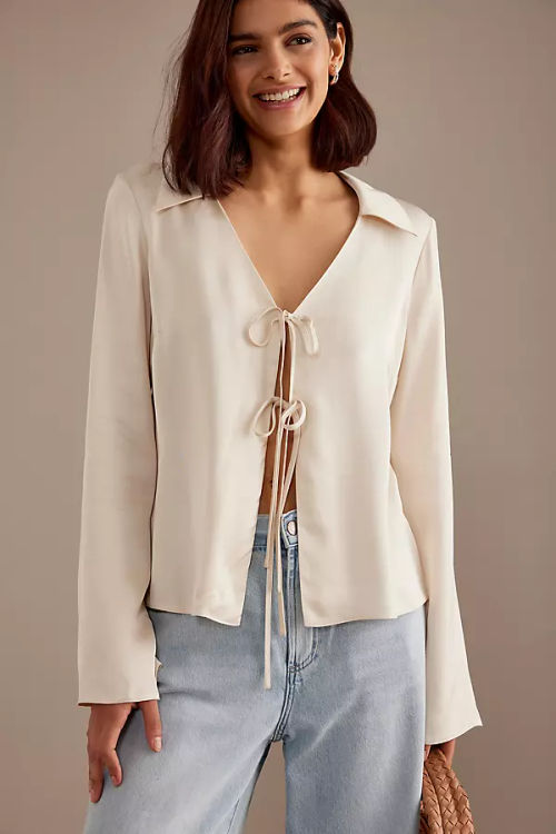 Satin Tie-Front Blouse