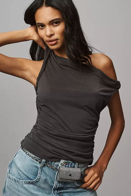 Pilcro One-Shoulder Ruched Top