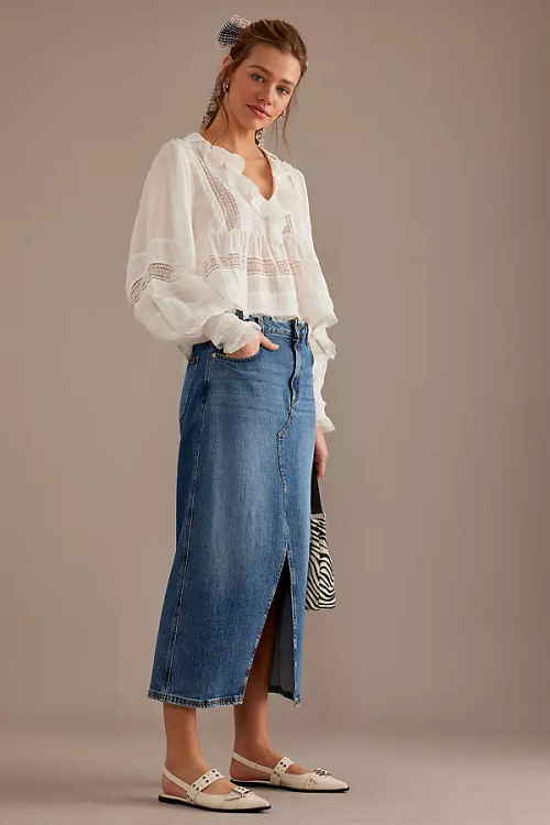 High-Waisted Front Slit Denim...