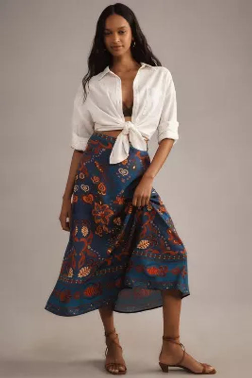 Farm Rio Satin-Slip Midi Skirt