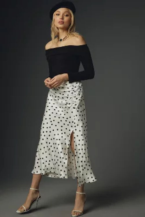 Maeve Ruched Side-Slit Midi...