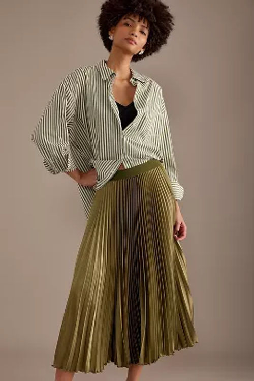 Pleated Satin Midi Skirt